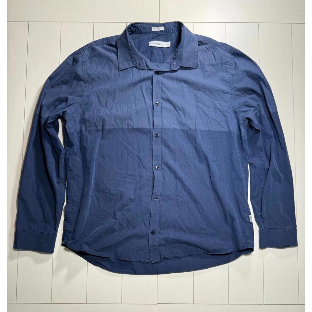 Calvin Klein Men's Long Sleeve Shirt - Blue Color Block - Size XL